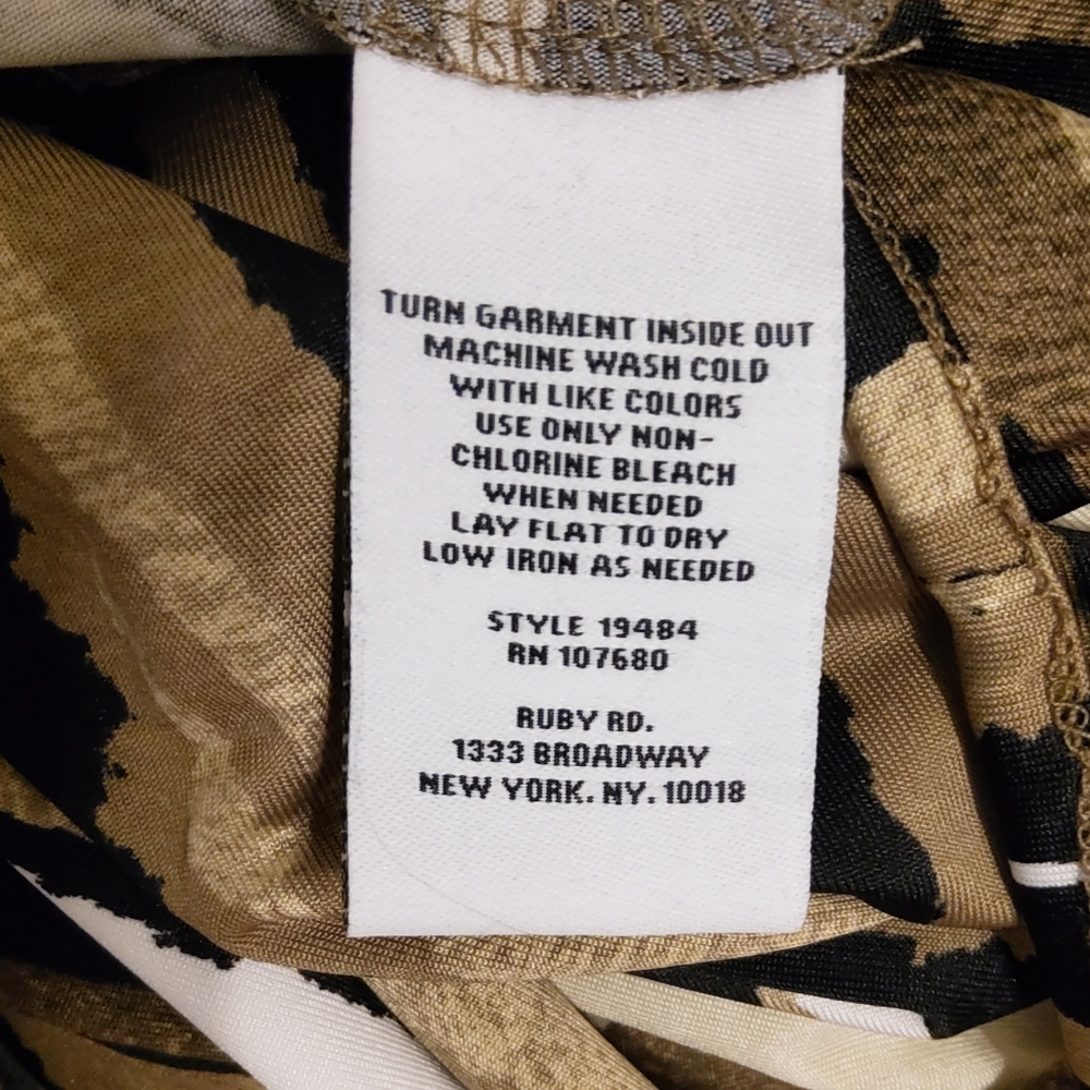 Ruby Rd. Brown/Tan/Black/Cream Striped Ruched Shift Midi Dress - Picture 8 of 8